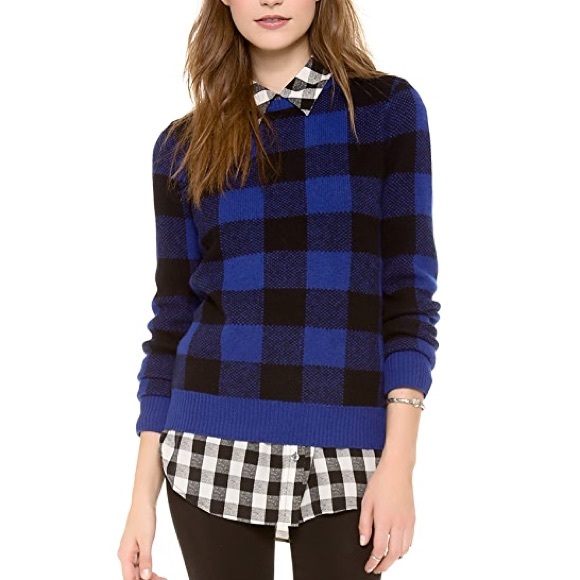 Equipment Sweaters - Equipment Shane Wool Blue Plaid Crew Neck Sweater